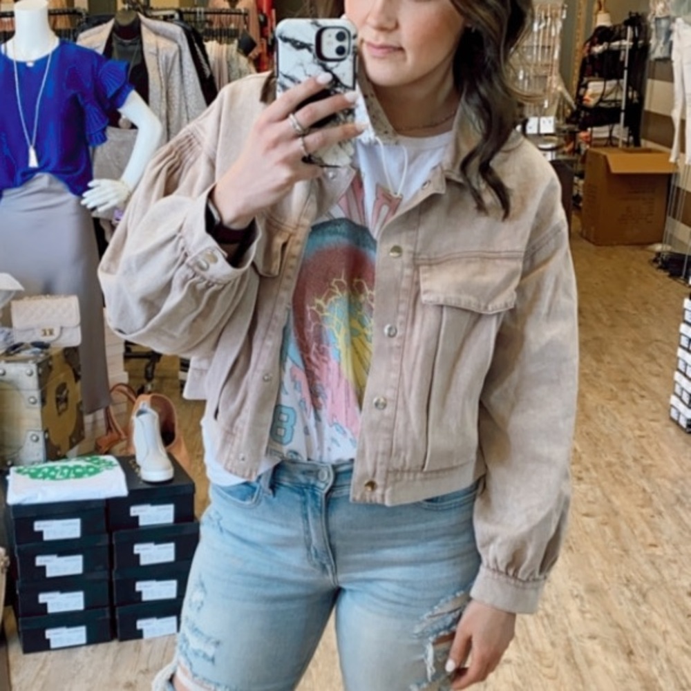 Oversized Cropped Denim Jacket - image 1
